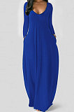 Black Autumn Winter Pure Color Sexy V Neck Long Sleeve Long Dress XQ1137-3