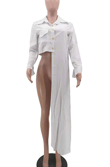 White Personality Lapel Collar Single-Breasted Long Sleeve Casual Shirts TK6192-1