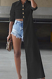 Black Personality Lapel Collar Single-Breasted Long Sleeve Casual Shirts TK6192-2