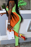 Yellow Pink Personality Oblique Shoulder Hollow Out Spliced Bodycon Jumpsuits XMY070-3