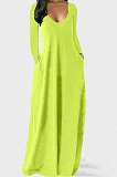 Black Autumn Winter Pure Color Sexy V Neck Long Sleeve Long Dress XQ1137-3