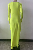 Blue Autumn Winter Pure Color Sexy V Neck Long Sleeve Long Dress XQ1137-4