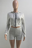 Orange Women Solid Color Blouse Sport Casual Zipper Shorts Sets XQ1140-6