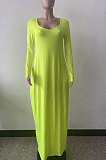 Wine Red Autumn Winter Pure Color Sexy V Neck Long Sleeve Long Dress XQ1137-5