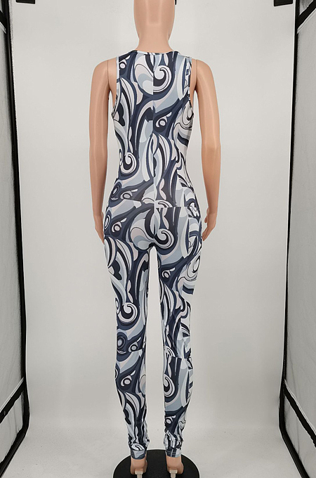 Colorful New Print V Collar Sleeveless Sport Tank Bodycon Jumpsuits XMY068