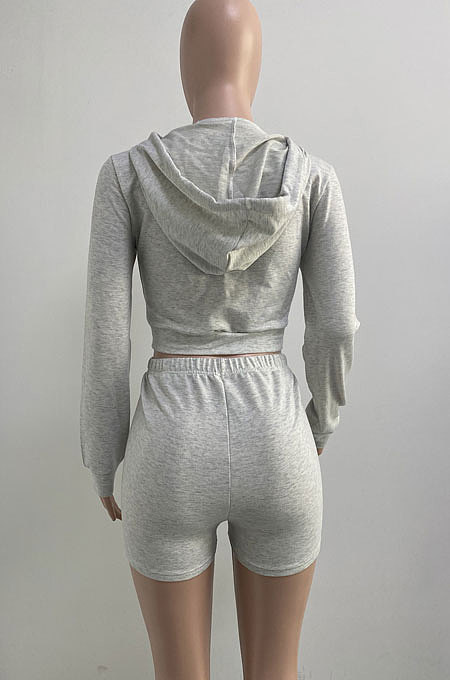 Orange Women Solid Color Blouse Sport Casual Zipper Shorts Sets XQ1140-6