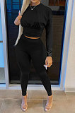 Gray Women Autumn Winter Casual Sport Solid Color Collect Waist Pants Sets SDD9361-2
