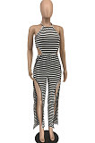 Black White Strap Women Halter Neck Off Shoulder Split Casual Jumpsuits RMH8938