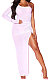 White Euramerican Women Sexy Bodycon Club Long Sleeve Split Long Dress FMM2058-1