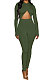 Army Green Long Sleeve Sexy Tight Club High Waist Solid WaistBodycon Jumpsuits FMM2062-3