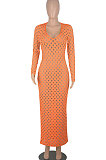 Black Women Long Sleeve Sexy V Neck Club Hole Long Dress FMM2057-3