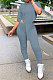 Gray Women Fashion Casual Pure Color Personality Blouse Hooded Long Panst Sets MR2101-4