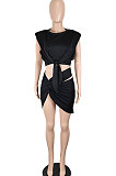 Black Womne Sexy Club Pure Color Shirred Detail Skirts Sets SH7274-1