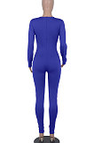 Bright Blue Long Sleeve Sexy Tight Club High Waist Solid WaistBodycon Jumpsuits FMM2062-4
