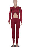 Army Green Long Sleeve Sexy Tight Club High Waist Solid WaistBodycon Jumpsuits FMM2062-3