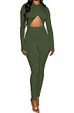 Black Long Sleeve Sexy Tight Club High Waist Solid WaistBodycon Jumpsuits FMM2062-1