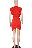 Black Womne Sexy Club Pure Color Shirred Detail Skirts Sets SH7274-1