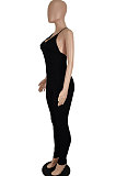 Red Women Sexy Backless Solid Color Club Condole Belt Bodycon Jumpsuits SH7275-2