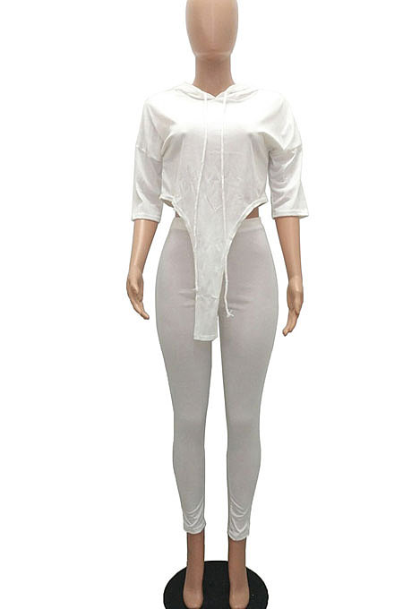 Orange Women Fashion Casual Pure Color Personality Blouse Hooded Long Panst Sets MR2101-1