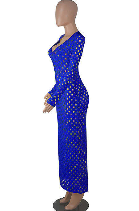 Yellow Women Long Sleeve Sexy V Neck Club Hole Long Dress FMM2057-2
