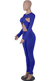 Wine Red Long Sleeve Sexy Tight Club High Waist Solid WaistBodycon Jumpsuits FMM2062-2