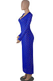 Orange Women Long Sleeve Sexy V Neck Club Hole Long Dress FMM2057-4