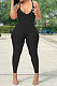 Black Women Sexy Backless Solid Color Club Condole Belt Bodycon Jumpsuits SH7275-1