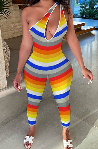Multi Strap Women Sexy Club Oblique Shoulder Strap Bodycon Jumpsuits SH7272