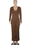 Black Women Long Sleeve Sexy V Neck Club Hole Long Dress FMM2057-3