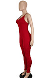 Black Women Sexy Backless Solid Color Club Condole Belt Bodycon Jumpsuits SH7275-1