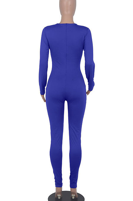 Wine Red Long Sleeve Sexy Tight Club High Waist Solid WaistBodycon Jumpsuits FMM2062-2