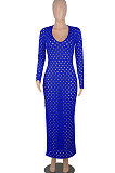 Black Women Long Sleeve Sexy V Neck Club Hole Long Dress FMM2057-3