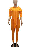 Orange Women Fashion Casual Pure Color Personality Blouse Hooded Long Panst Sets MR2101-1