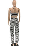 Black White Strap Women Halter Neck Off Shoulder Split Casual Jumpsuits RMH8938