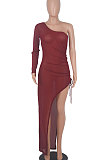 Army Green Euramerican Women Sexy Bodycon Club Long Sleeve Split Long Dress FMM2058-4