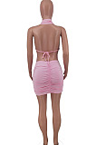 Green Ruffle Beach Halter Neck Backless Bandage Crop Top Short Skirts Sexy Two-Piece ZDD31152-3