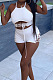 White Summer New Condole Belt Backless Eyelet Bandage Crop Top High Waist Shorts Solid Colur Two-Piece YT3287-1