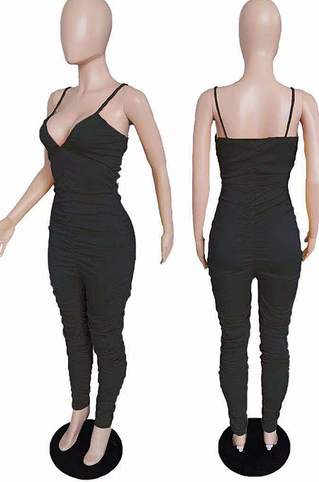 White Night Club Condole Belt Low Cut Solid Colur Bodycon Jumpsuits HMR6015-1