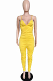 Yellow Night Club Condole Belt Low Cut Solid Colur Bodycon Jumpsuits HMR6015-3