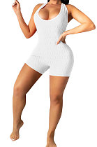 Silver White Super Elastic Yoga Cloth Sexy Backless Off Shoulder Romper Shorts AYQ0505-2