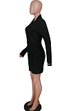 Pink Ribber Square Neck Long Sleeve Embroidery Zipper Sexy Hip Dress HH8983-2