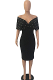 White New Night Club Short Sleeve V Neck Beaded Zip Back Bodycon Dress HH8825-1