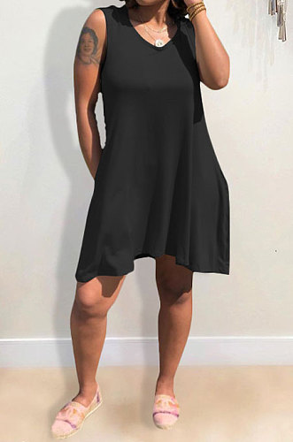 Light Blue Hooded U Neck Solid Color Sleeveless Trendy Mini Dress AYQ0507-1