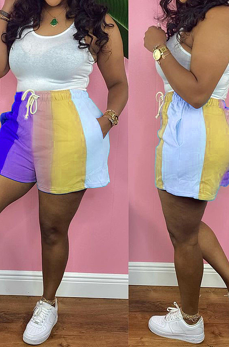 Blue Digital Printing Rainbow Stripe Loose Casual Shorts HG133-3