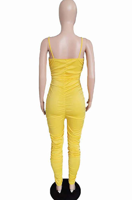 Black Night Club Condole Belt Low Cut Solid Colur Bodycon Jumpsuits HMR6015-2