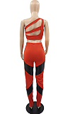 Yellow Summer Sleeveless Dew Waist Strapless Imitation Leather Spliced Long Pants Sports Sets YMM9082-3