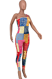 Green Nigh Club Women One Shoulder Sleeveless Digital Printing Bodycon Jumpsuits HG117-2