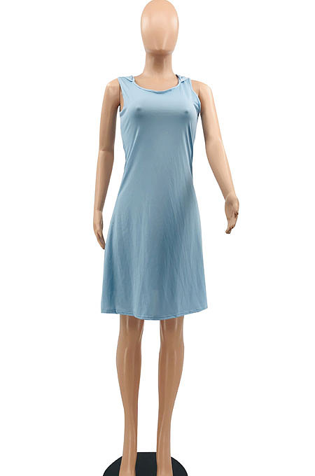 Black Hooded U Neck Solid Color Sleeveless Trendy Mini Dress AYQ0507-3