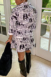 Newspaper Trendy Casual Button Long Sleeve T Shirt/Shirt Dress YBS86719-2