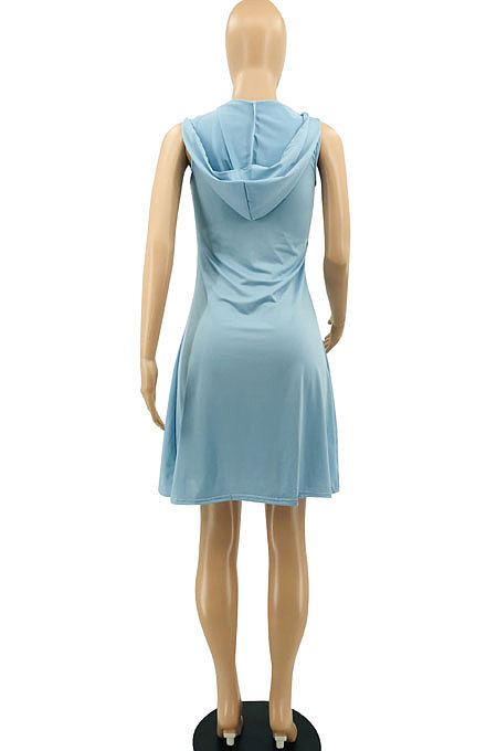 Wine Red Hooded U Neck Solid Color Sleeveless Trendy Mini Dress AYQ0507-2